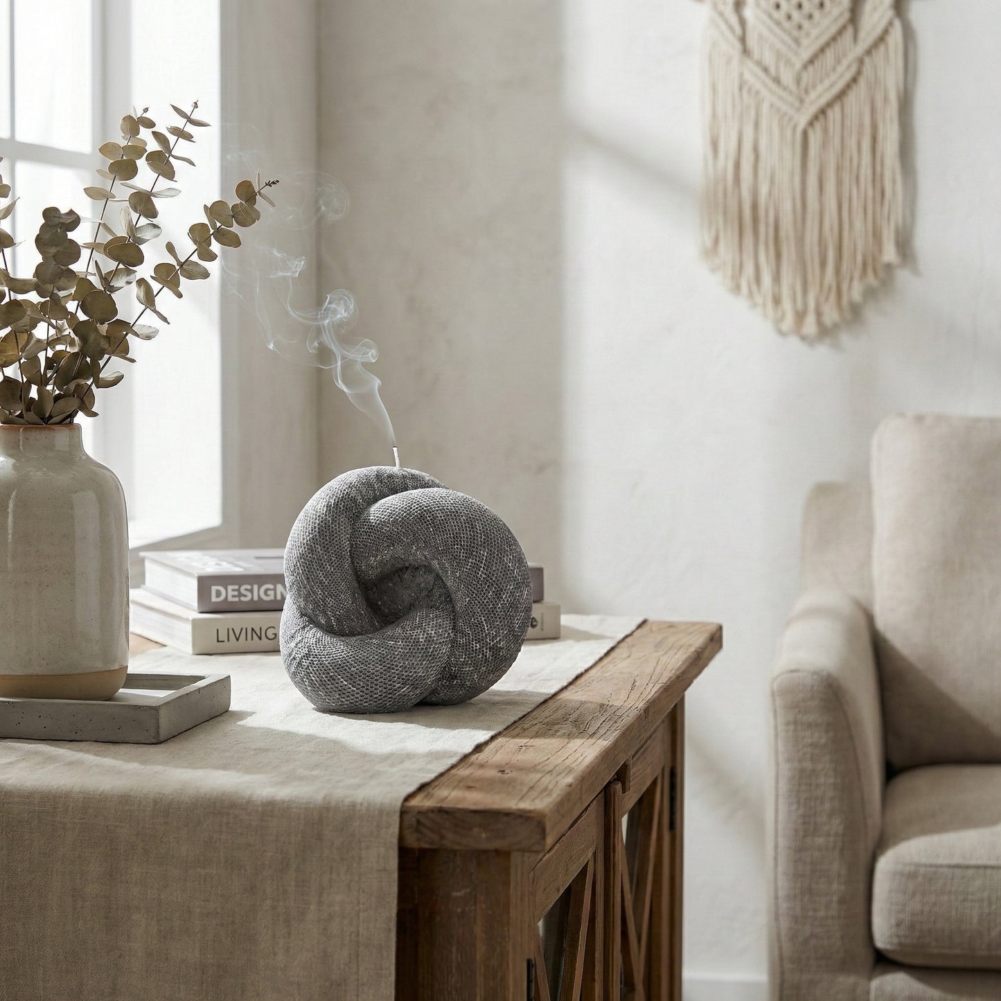 Knot Candle, Wet Stone, Eucalyptus