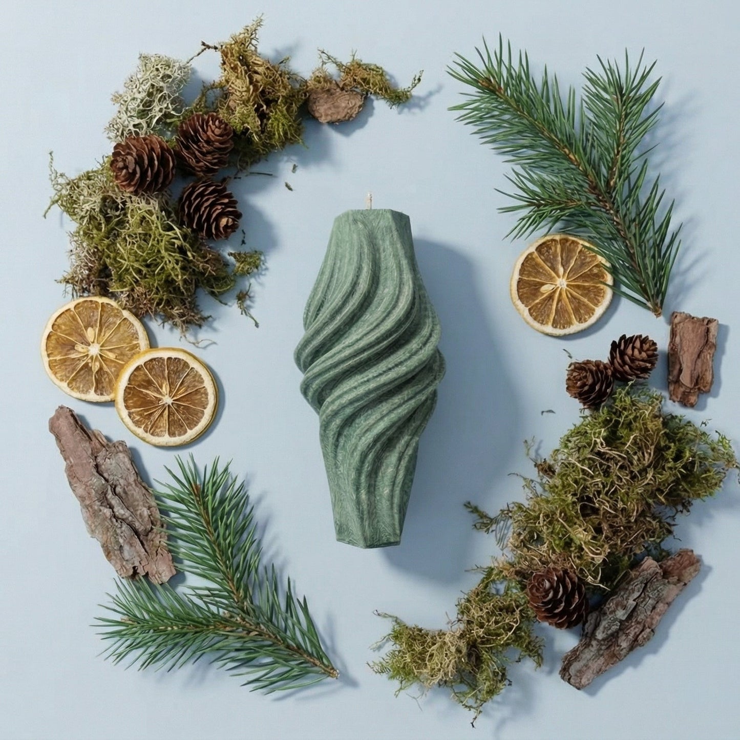 Vortex Sculptural Candle • Emerald Forest & Leaves (Small)