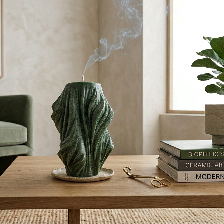 Veil Sculptural Candle • Emerald Forest & Leaves (Large)