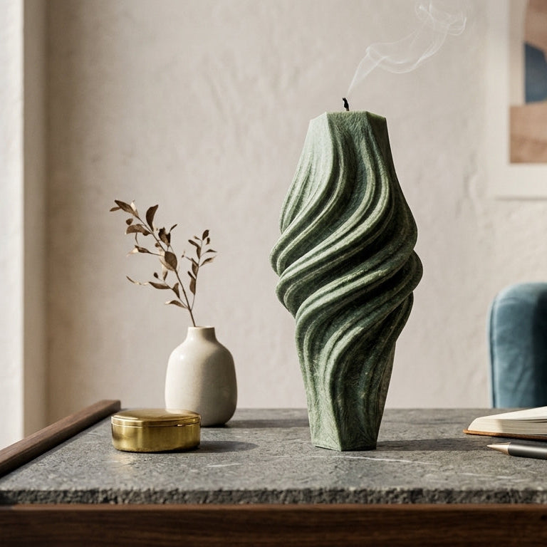 Vortex Sculptural Candle • Emerald Forest & Leaves (Small)