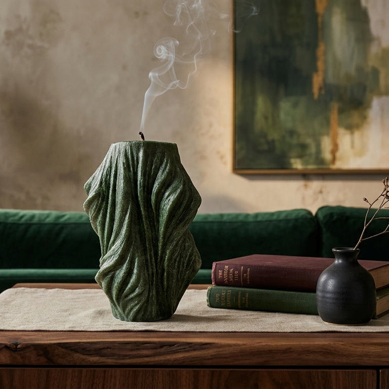 Veil Sculptural Candle • Emerald Forest & Leaves (Large)