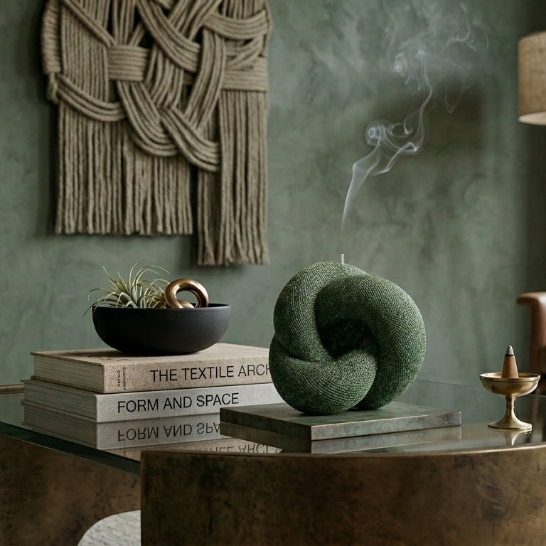 Knot Sculptural Candle • Emerald Forest & Leaves
