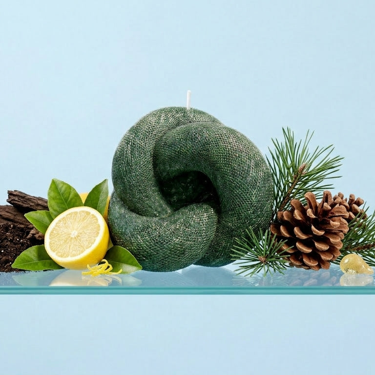 Knot Sculptural Candle • Emerald Forest & Leaves